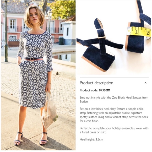 Boden  Zoe Navy Suede Striped Heeled Sandals
Boden size 38. In good condition - Picture 16 of 16